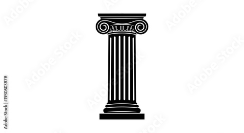 Solid Black Classical Ionic Column Pillar Icon on Isolated White Background