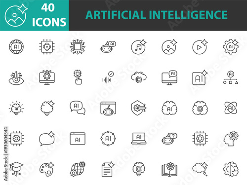 set of artificial intelligence icons, technology, ai generator