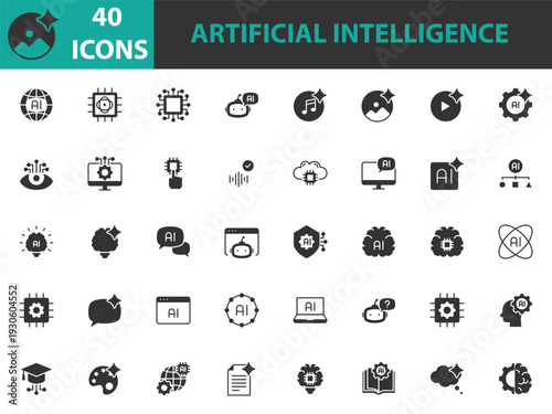 set of artificial intelligence icons, technology, ai generator