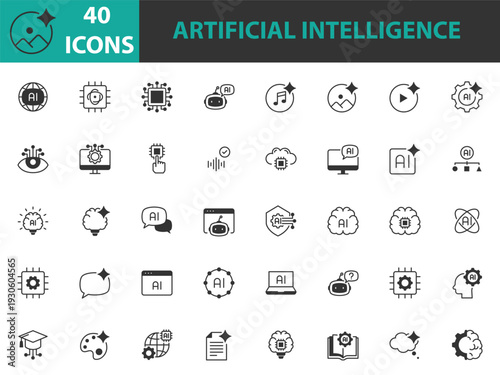 set of artificial intelligence icons, technology, ai generator