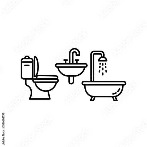 Minimalist Bathroom Fixtures Set Including Toilet, Sink, and Bathtub