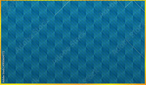 Blue Geometric Pattern Background with Gold Metallic Frame and Diamond Mosaic Texture.