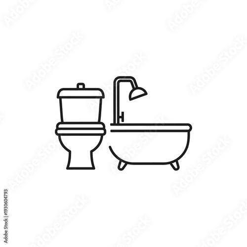 Minimalist Bathroom Icons Featuring Toilet and Bathtub Illustration