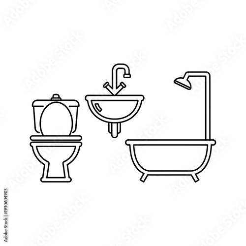 Minimalist Bathroom Plumbing Fixtures Set Featuring Toilet, Sink, and Bathtub