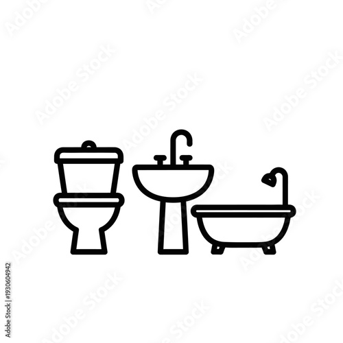 Minimalist Bathroom Scene with Toilet Sink and Bathtub Illustration