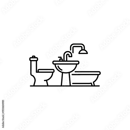 Minimalist Bathroom Scene with Toilet, Sink, and Bathtub Illustration