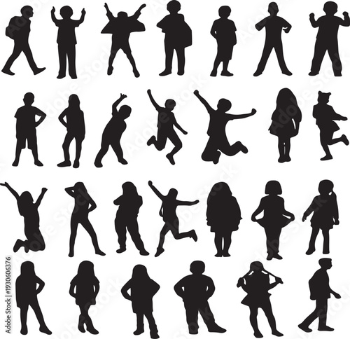 Diverse silhouettes of people in various dynamic poses and activities