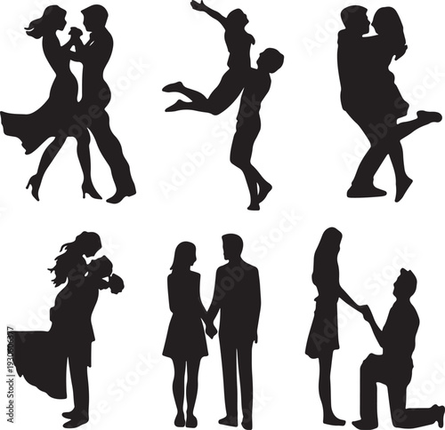 Silhouettes of people engaged in various activities and interactions
