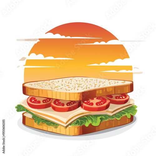 Delicious sandwich illustration on orange background