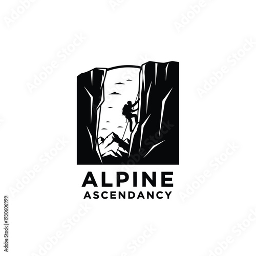 Alpine Ascendancy Logo - Silhouette of a Climber Scaling a Mountain Cliff.