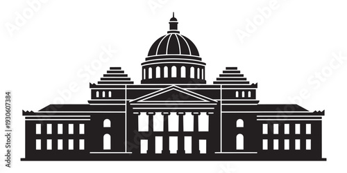 Government capitol building silhouette with central dome and columns vector illustration architecture