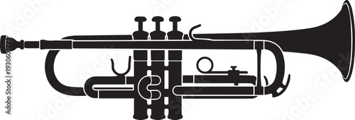 B-flat Trumpet Silhouettes with Flared Bell and Finger Valves