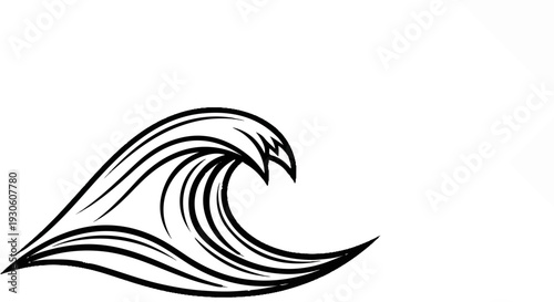 Stylized black wave cresting, isolated on a white background