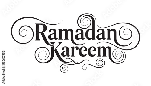 Ramadan kareem elegant typography vector illustration with decorative swirls, muslim holiday