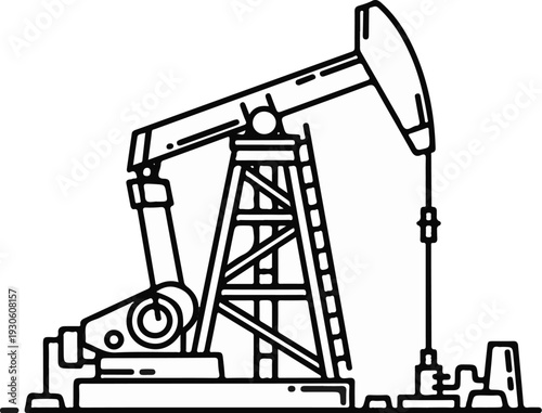 Stylized line art depicts an oil pump jack in operation