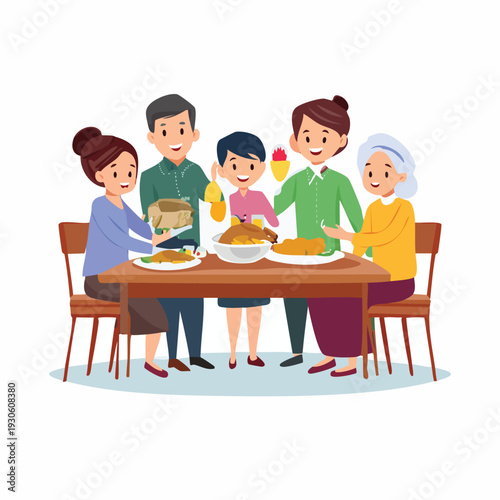 Family gathering around a table enjoying a festive meal