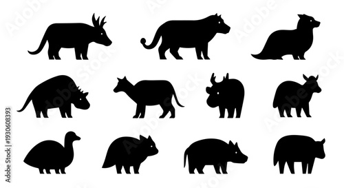 Collection of silhouettes representing various animals in black against a white background, perfect for educational or informational content