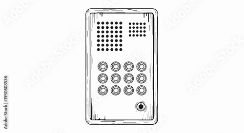 Stylized illustration of an old-fashioned keypad device with a lock