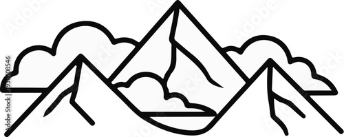 Stylized peaks and clouds create a bold, graphic mountain range illustration