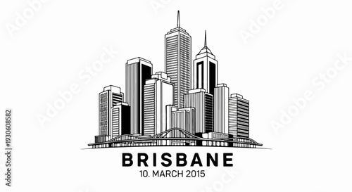 Stylized pen-and-ink sketch of a modern cityscape with text below