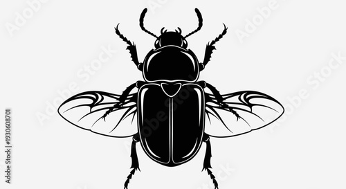 Flying Beetle Silhouette Icon – Black Winged Insect Vector Illustration