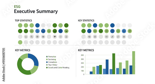 Professional Digital Infographic Executive Summary for ESG Business Metrics and Key Statistics in Corporate Performance Reporting