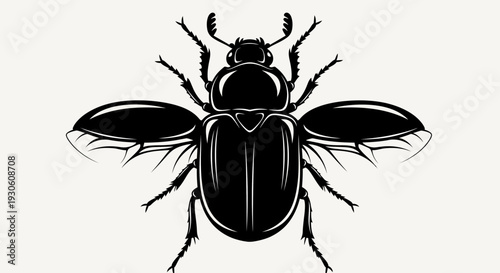 Flying Beetle Silhouette Icon – Black Winged Insect Vector Illustration