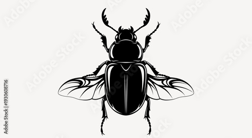 Flying Beetle Silhouette Icon – Black Winged Insect Vector Illustration