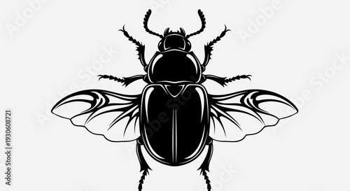 Flying Beetle Silhouette Icon – Black Winged Insect Vector Illustration
