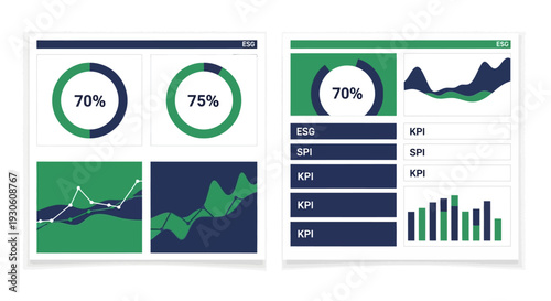 Visualizing complex business performance and sustainability metrics on an interactive digital dashboard illustration for strategic analysis.