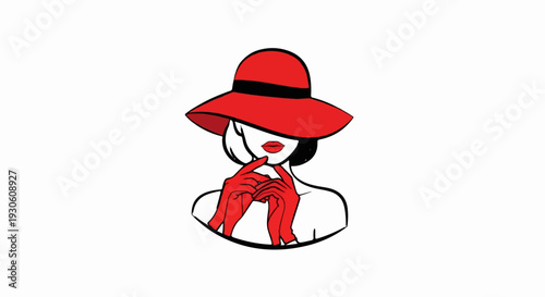 Stylized portrait of a woman in a red hat and gloves
