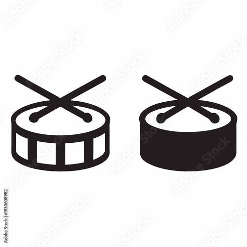 Drum Silhouette Set with Drumsticks Percussion Instrument Icon Isolated on Light Background