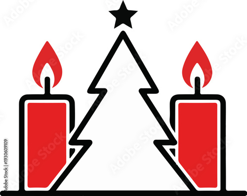 Stylized Christmas tree with a star and two lit candles