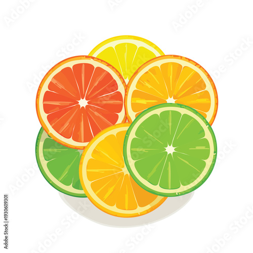 Colorful citrus fruit slices on white