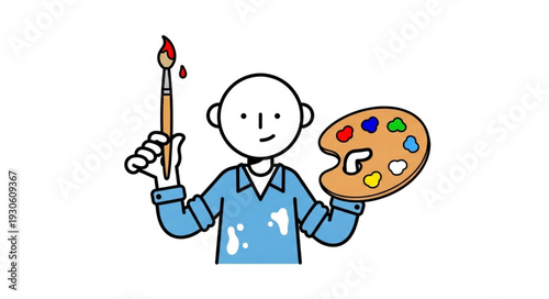Cartoon Artist Holding Paintbrush and Palette.