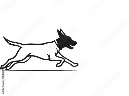Stylized line art of a running dog in profile