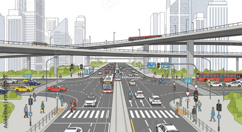 City Street with Highway Overpass.