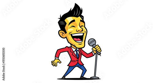 Cartoon Man Singing into Microphone.