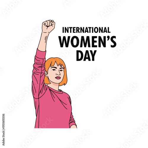 Empowering artwork for International Womens Day displaying a woman with a raised fist representing strength resilience and advocacy for global womens
