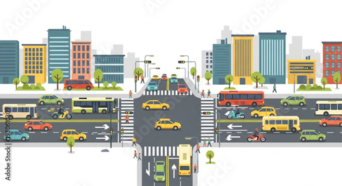 City Street with Cars and Buildings.