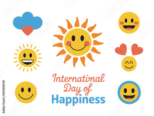 International Day of Happiness Celebration with Smiling Faces and Sunny Emotions