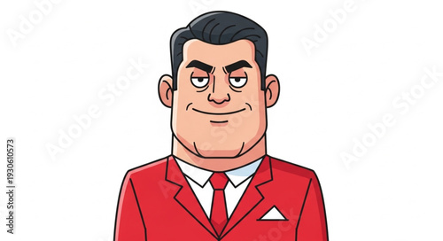 Cartoon Man Wearing Red Suit Smiling.