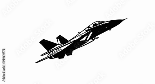 Stylized black silhouette of a modern fighter jet in flight
