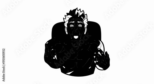 Terrified man with wide eyes and open mouth, stark black and white