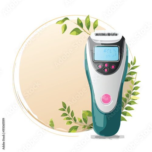 Electronic hair removal device with leaves illustration