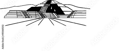 Stylized line drawing of a stepped pyramid with a domed top and wide pathway