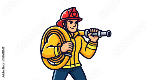 Firefighter in Action with Hose.