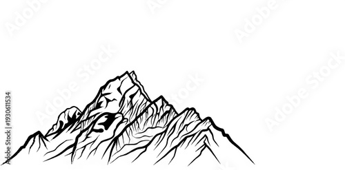 Stylized ink sketch of sharp, jagged mountain peaks under a vast expanse of white