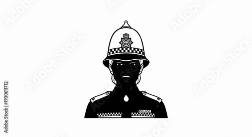 Stylized illustration of a police officer in uniform with a traditional helmet