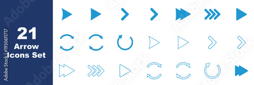 Set arrow icons. Collection arrows sign. Black arrow icon set. Arrow. Cursor. Simple arrow set. Vector illustration. 21 Minimal Arrow and Refresh Icons Set for UI Navigation, Play Forward, Loop Arrows